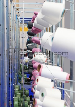 The colorful of the cone threads from textile factory 