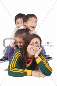 Happy Asian Mother and three kids