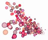 3d render strings of floating balls in multiple pink red