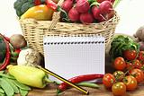 Purchasing paper with pencil and vegetables
