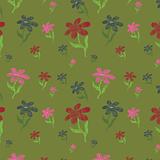 Green seamless background with flowers