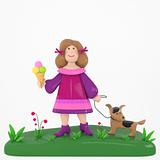 Girl with dog and ice cream