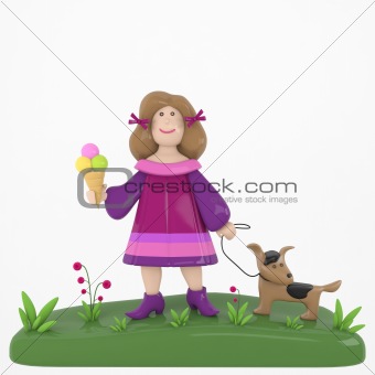 Girl with dog and ice cream