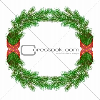 Christmas fir branch wreath frame isolated on white
