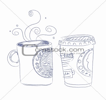 Hand drawn cups of coffee