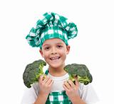 Happy chef with broccoli
