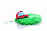 Ecological clean concept car on green grass