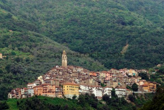 Panoramic view of town Castel Vittorio in Liguria Italy