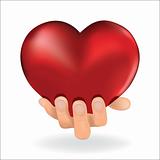 Man hold  love red heart in hand to woman