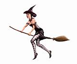 Isolated witch on a broomstick