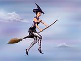 Witch riding her broom