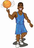 cartoon illustration of a cute basketball player spinning the ball on his finger