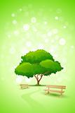 Abstract Green Tree Background with Bench