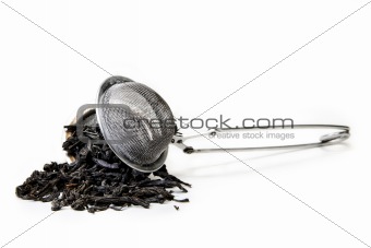 strainer with tea leafs 
