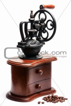 vintage coffee grinder with beans