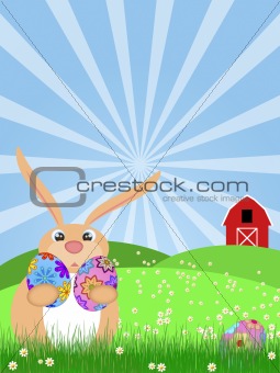 Happy Easter Bunny on Green Pasture