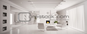 White apartment interior panorama 3d render