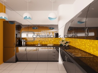Interior design of modern kitchen 3d render