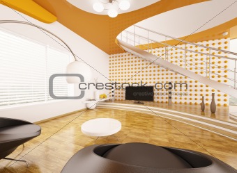 Modern interior of living room 3d render
