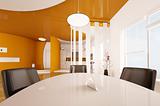Interior of dining room and kitchen 3d render