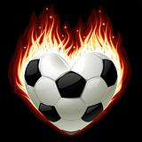 Vector football on fire in the shape of heart