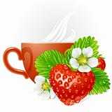 Vector strawberry in the shape of heart and white flowers