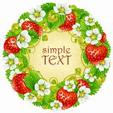 Vector strawberry circle frame. Red berry and white flower