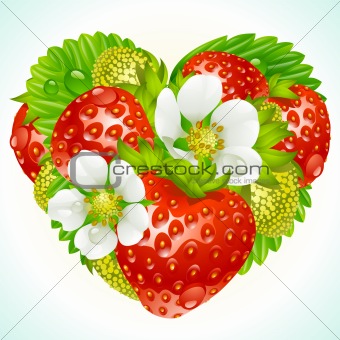 Vector strawberries in the shape of heart