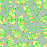 Seamless Pattern with Colorful Leaves on Grey Background