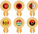 Award ribbons with national flags