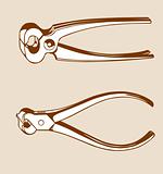pliers silhouette on brown background, vector illustration