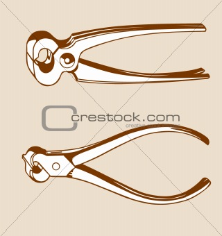 pliers silhouette on brown background, vector illustration