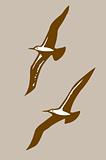 flying birds silhouette on brown background, vector illustration