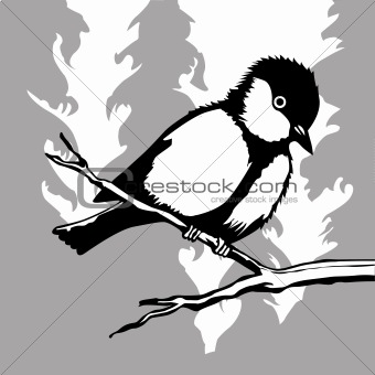 bird silhouette on wood background, vector illustration