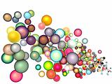 3d render strings of floating glossy sphere in multiple colors