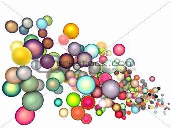 3d render strings of floating glossy sphere in multiple colors