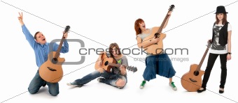 people with guitars isolated on white background