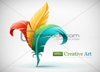 creative art concept with color feathers