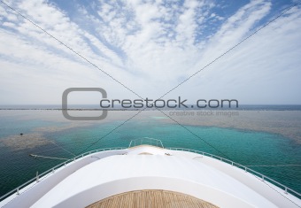 View from the bow of a large yacht