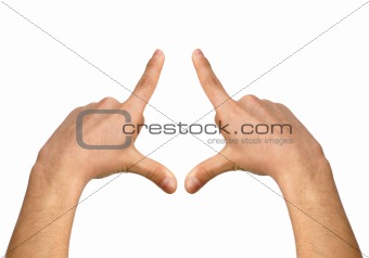 Hand measuring over white background