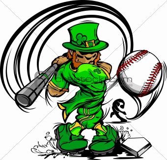 St. Patricks Day Leprechaun Swinging Baseball Bat



