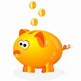 Piggy bank with coins background