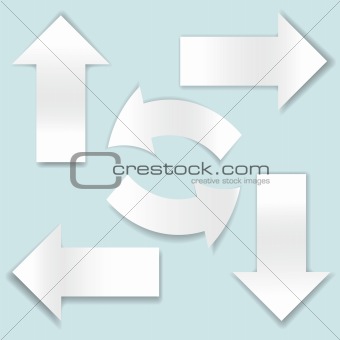 Collection of paper arrows on blue background