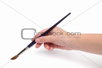Woman hand paiting over white background