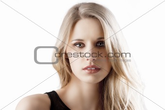 natural blond woman with mouth slightly open 