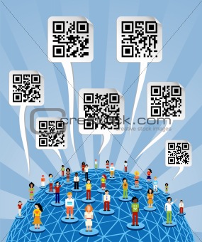 Global social media World with QR codes signs