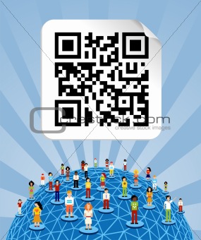 Global social media network around the world with QR code
