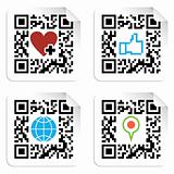 Set of QR codes with social media icons
