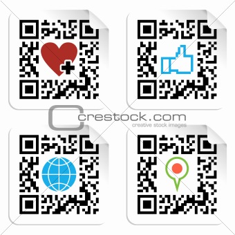 Set of QR codes with social media icons