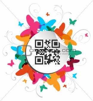 Happy butterfly spring time with qr code label